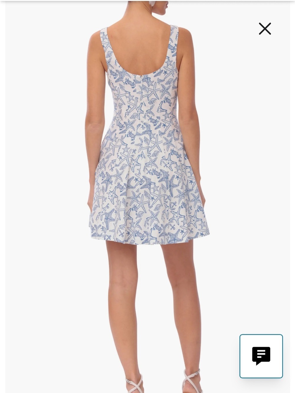 Avec Les Filles linen blend fit and flare mini dress coastal starfish blue white - Picture 2 of 16